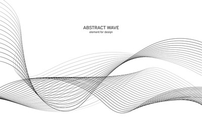 Abstract wave element for design. Digital frequency track equalizer. Stylized line art background. Vector illustration. Wave with lines created using blend tool. Curved wavy line, smooth stripe.