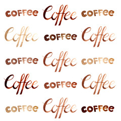 Isolated watercolor illustrated and painted brown coffee beans and calligraphic lettering pattern set