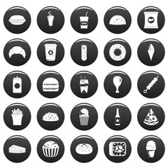 Fast food icons set. Simple illustration of 25 fast food vector icons black isolated