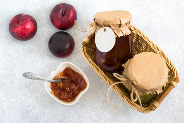 Homemade jam from plums and kiwi