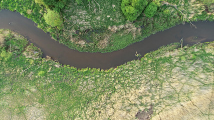 Aerial view of natural river in spring