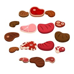 Steak dinner grilled beef icons set. Flat illustration of 16 steak dinner grilled beef vector icons for web