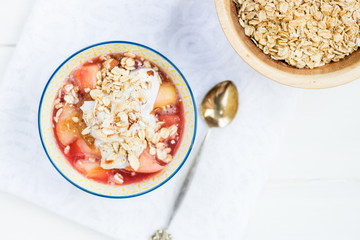  Rhubarb and apple compote with coconut yogurt and oatmeal