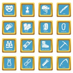 Speleology equipment icons set sapphirine square vector