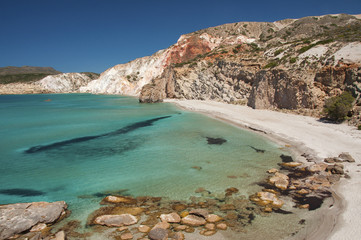 Turquoise waters of Firiplaka beach at Milos island in Greece