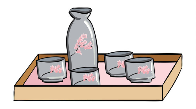Japanese Sake Set with Cherry Blossoms