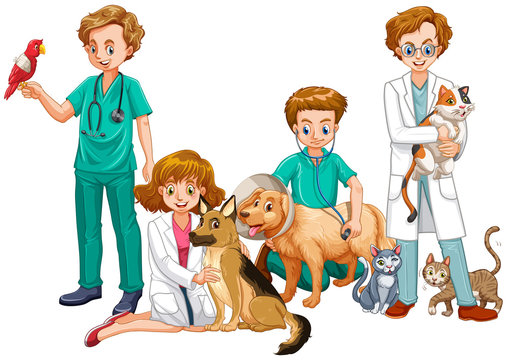 Veterinarian Doctors with Cats and Dogs