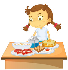 A Girl Eating Breakfast on White Background