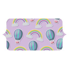 Naklejka premium banner of hot air balloon and rainbow pattern over white background, vector illustration