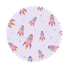 seal stamp with space rockets pattern over white background, vector illustration
