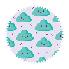 seal stamp with kawaii clouds pattern over white background, colorful design. vector illustration