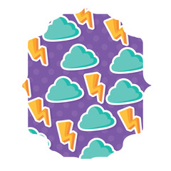 arabic frame with clouds and lightning pattern over white background, colorful design. vector illustration