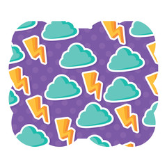decorative frame with clouds and lightning pattern over white background, colorful design.  vector illustration