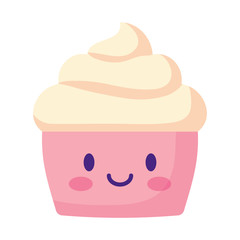 kawaii cupcake icon over white background, colorful design. vector illustration