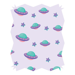 abstract frame with ufo and stars pattern over white background, vector illustration