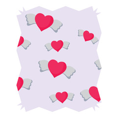 abstract frame with heart with wings pattern over white background, vector illustration