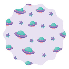 Naklejka premium circular frame with ufo and stars pattern over white background, vector illustration
