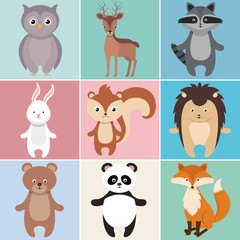cute group of animals heads characters vector illustration design