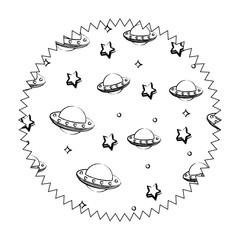 seal stamp with ufo and stars pattern over white background, vector illustration