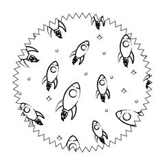 seal stamp with space rockets pattern over white background, vector illustration