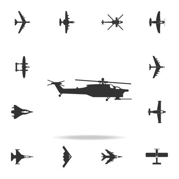 Military helicopter silhouette icon. Detailed set of army plane icons. Premium graphic design. One of the collection icons for websites, web design, mobile app