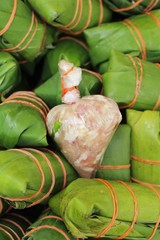 Sour pork wrapped in banana leaves delicious