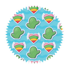 seal stamp with cactus and hearts pattern over white background, vector illustration