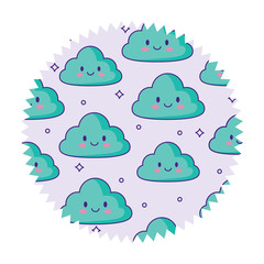 seal stamp with kawaii clouds pattern over white background, colorful design. vector illustration