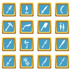 Steel arms items icons set sapphirine square vector