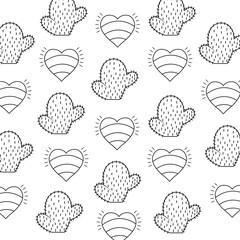 pattern of hearts and cactus, vector illustration