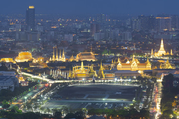 Fototapeta na wymiar Bangkok iconinc place. Wat Phra Keaw, Grand Palace, and Wat Arun.