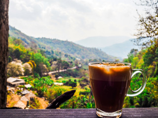 coffee time in the cafe on the mountain