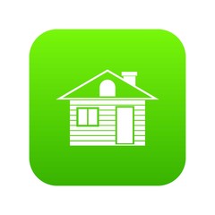 Wooden log house icon digital green