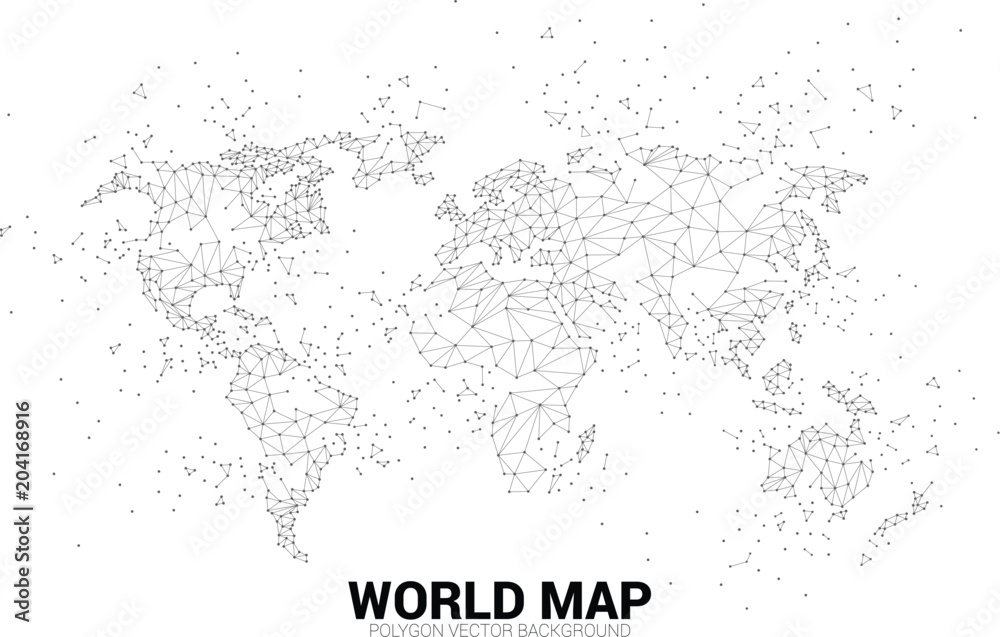 Poster World map wireframe dot connect line from particle: concept of world connection