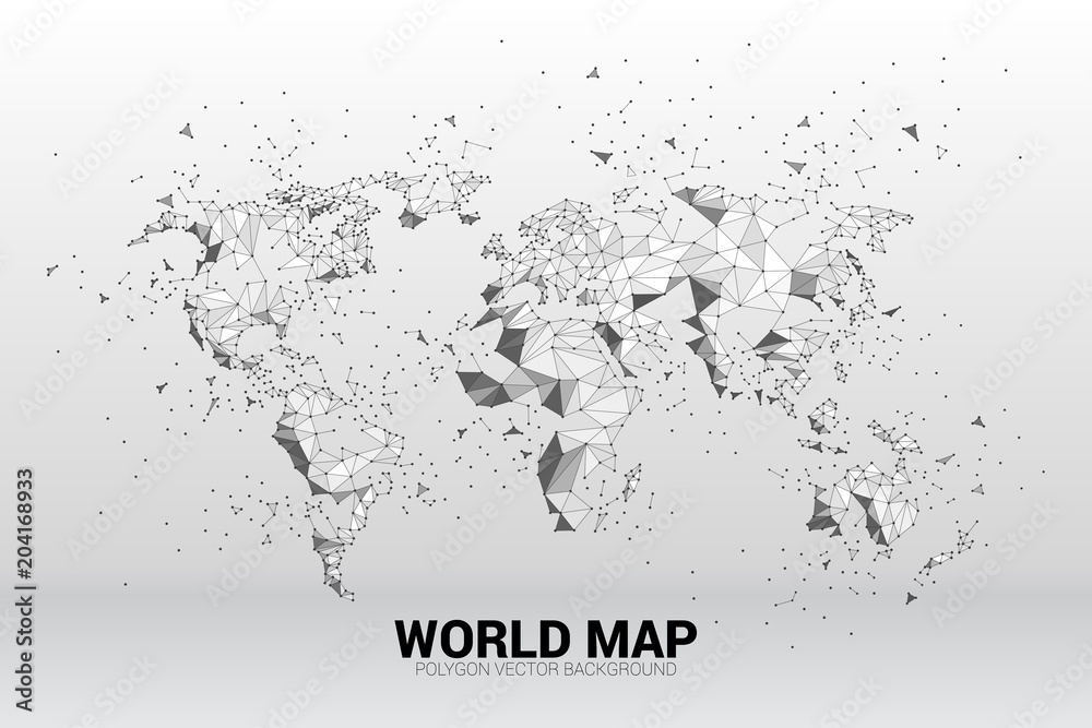 Aufkleber World map wireframe dot connect line from particle: concept of world connection