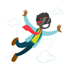 A black man in virtual reality headset flying in the air