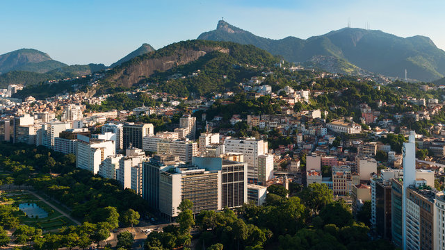 View of Gloria District Buildings and Corcovado Mountain in the Horizon, in Rio de Janeiro, Brazil