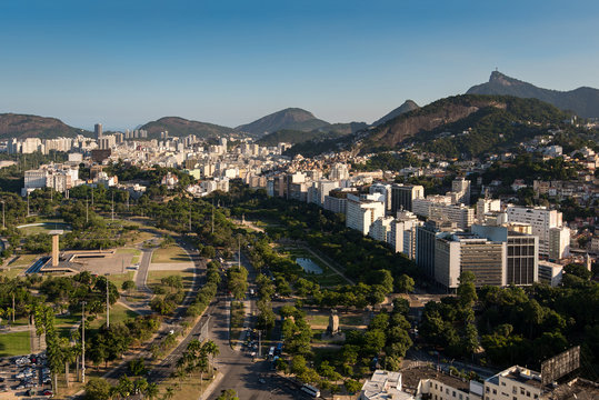 View of Gloria District Buildings and Corcovado Mountain in the Horizon, in Rio de Janeiro, Brazil