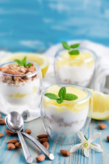 Yogurt with granola and grapefruit