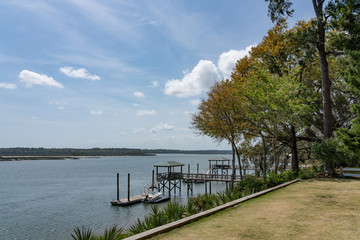 view of the May River in Bluffton SC from the grounds of the Church of the Cross