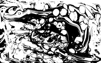 Black and white liquid texture. Hand drawn marbling illustration. Abstract vector background. Monochrome marble pattern.
