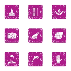 Voluntary donation icons set, grunge style