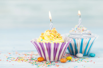 Sweet cupcakes with candles