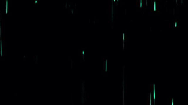 Green glitter rain fall down on black background. Footage or video for intro or outro design in hi resolution 4k 3840x2160. Footage in modern or technology style. Abstract light background