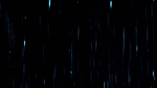 Blue glitter rain fall down on black background. Footage or video for intro or outro design in hi resolution 4k 3840x2160. Footage in modern or technology style. Abstract light background