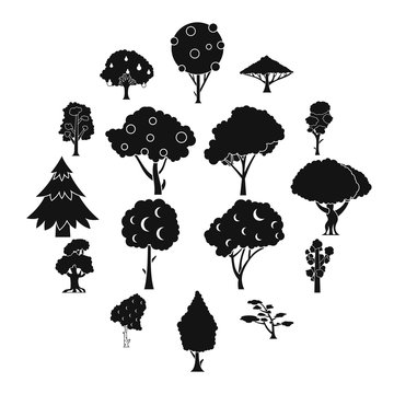 Trees icons set, simple style