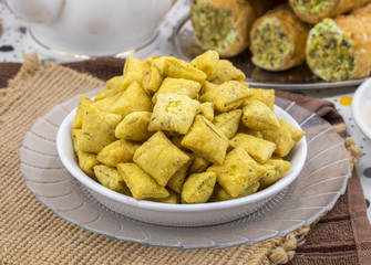 Indian Tea Time Spicy Methi Para Snack Also Know As Namak Para or Namkeen is a Crunchy Savoury Snack of India and Pakistan.