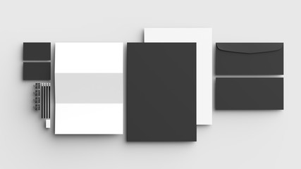 Corporate identity stationery mock up isolated on light gray background. 3D illustrating.