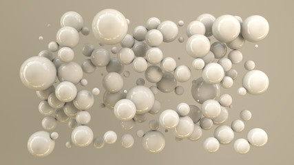 White spheres of random size on white background