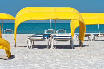 Yellow cabanas on the beach